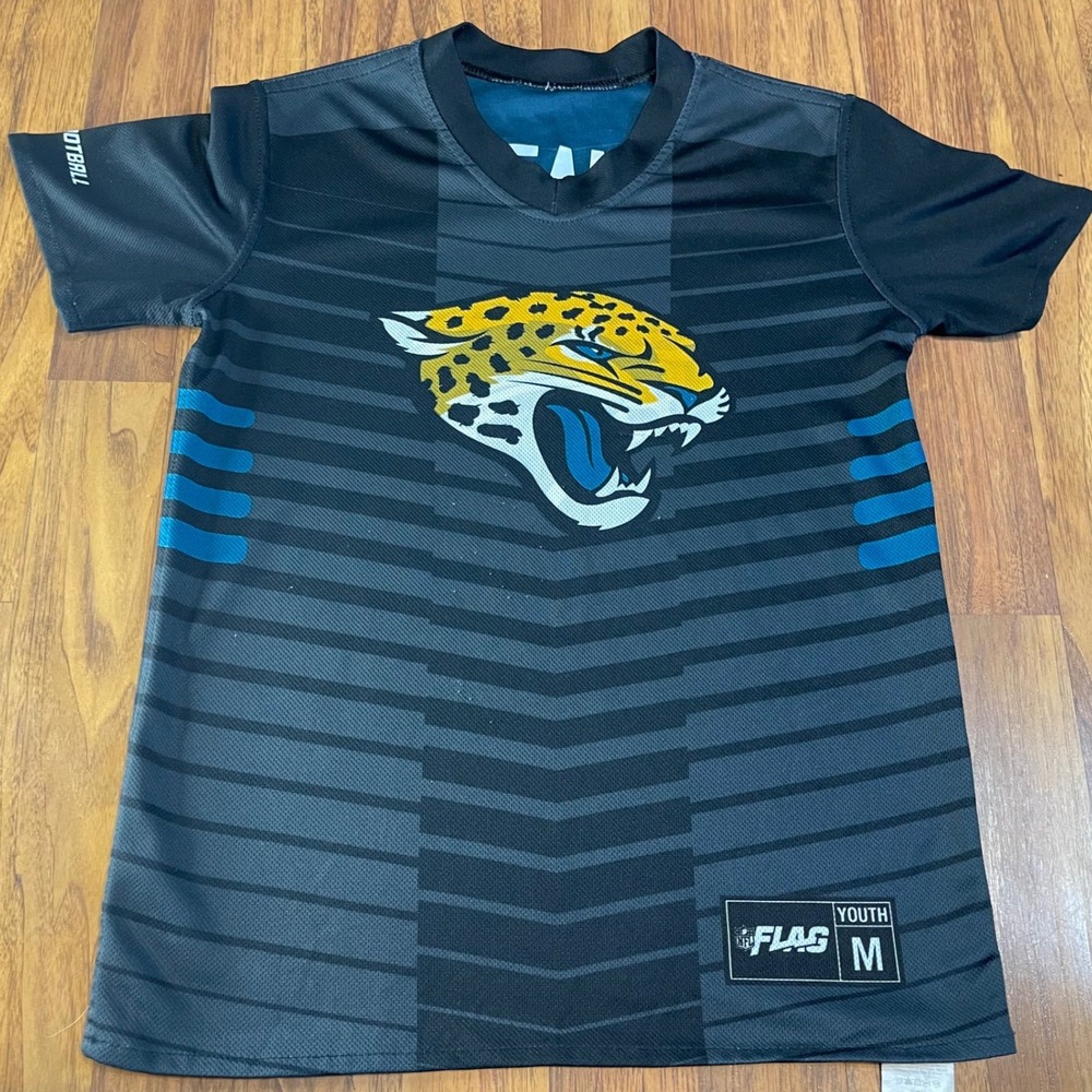 NFL Flag Football Jacksonville Jaguars Jersey Youth M Keane Black Teal Chevron